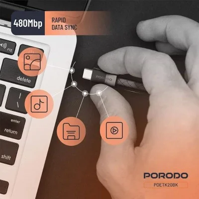 Porodo Usb-C To Usb-C Wristband Cable Magnetic Steel Clasp - Black